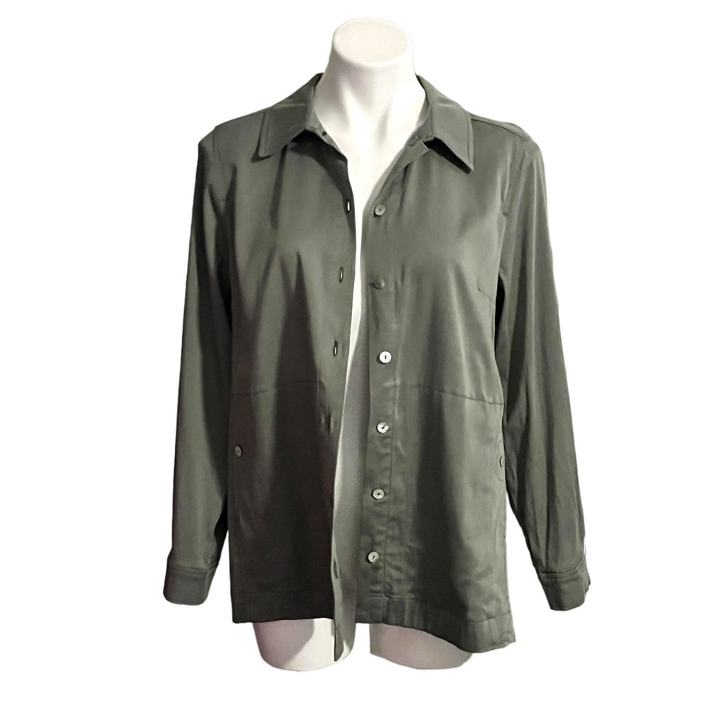 Soft Surroundings Thelma Tencell Button Down Shirt/Jacket Size Small Dark Sage